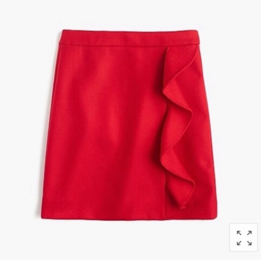 J. Crew Red Double Serget Wool Ruffle Front Skirt